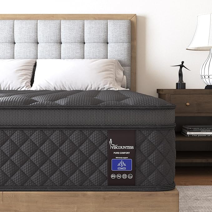 King Mattress, 10 Inch Hybrid Mattresses Euro Top Medium Firm for Back & Lumbar Support, 100 Night Trial, Individual Pocket Spring Bed for Motion Isolation & Pressure Relief