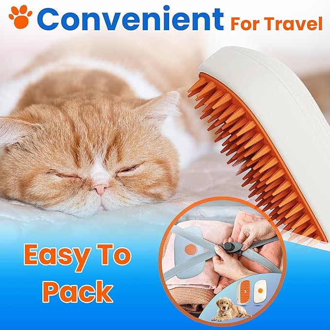 Pet Steam Brush For Cat & Dog - Pets Spray Hair Removal Comb - Cats Indoor Shedding & Grooming Mist Tool - Water Steamer Brushes for Long & Short Haired Dogs - Spritz Defur Comb (Orange)-Mewly Pet