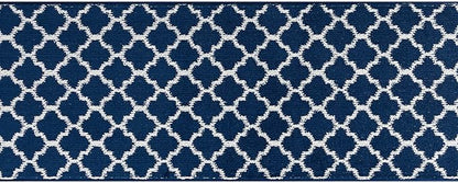 Custom Size Cut to Length Moroccan Trellis Design Runner Rug Mat For Wide Long Hallways with Non-Slip Rubber Backing, Better Traction for Pets, Prevent Slippage, Trellis Navy Blue, 31 inch X 16 feet