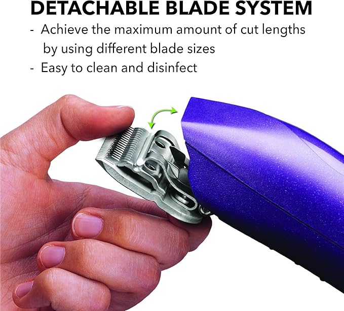 Andis 24820 EasyClip Professional-Animal 7-Piece Detachable Ceramic Blade Clipper Kit, Frustration Free Packaging, Corded Electric, Purple-Mewly Pet