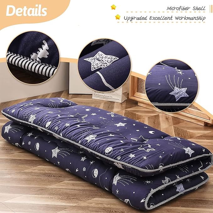 MAXYOYO Navy Star Futon Mattress Japanese Floor Mattress Tatami Floor Mat Foldable Bed Portable Camping Mattress Kids Sleeping Pad Floor Lounger Couch Bed Queen Size