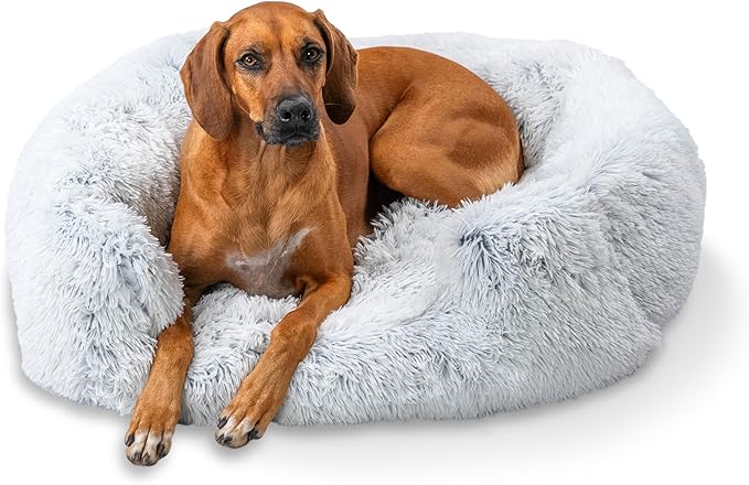 Best Friends by Sheri Shag Lounge Bed Calming Faux Fur Dog Bed, Frost, Large, 36" x 27"-Mewly Pet