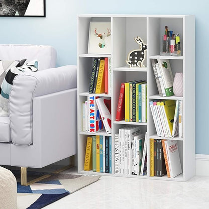 Furinno LUDER Book Shelf, 11-Cube Bookshelf, Reversible Bookcase, 9.4" x 29.1" x 41.7", for Living Room, Bedroom, Home Office, White