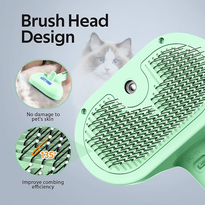 Pet Grooming Brush with Electronic Mist Spray - Gentle Deshedding Tool for Cats & Dogs, Pet Steam Brush，Reduces Shedding, Soft Bristles, Promotes Healthy Coat-Comes with a hair smoothing comb-Greener-Mewly Pet