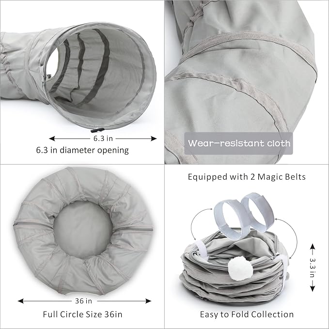 AUOON Cat Play Tunnel - Round Cat Tunnel with Bed | Interactive Cat Toys for Indoor Cats Kitten Kitty Puppy Rabbit Ferret (Light Grey)-Mewly Pet