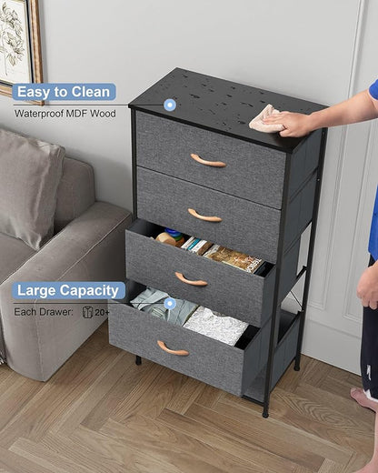 Crestlive Products Vertical Dresser Storage Tower - Sturdy Steel Frame, Wood Top, Easy Pull Fabric Bins - Wide Organizer Unit for Bedroom, Hallway, Entryway, Closets - 5 Drawers(Gray)