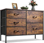 WLIVE Dresser for Bedroom with 5 Drawers, Wide Chest of Drawers for Bedroom, Fabric Dresser for Living Room, Closet, Hallway, Rustic Brown Wood Grain Print