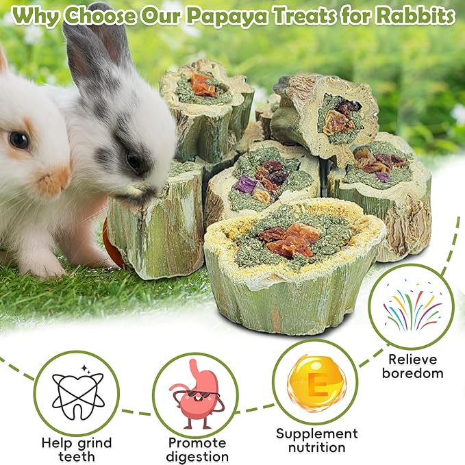 Fhiny Rabbit Chew Toys Natural Baked Papaya Wood Bunny Molar Treats Contain Alfalfa Grass Apple Carrot and Purple Sweet Potato Filling for Hamsters Guinea Pigs Chinchillas Teeth Grinding(0.22 lb)-Mewly Pet