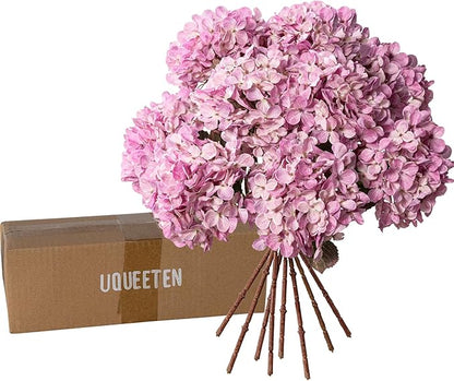 Artificial Flower Fake Silk Hydrangea Heads Bouquet with Stems Bulk for Fall Decoration Table Center Christmas Indoor Outdoor Faux Floral Realistic with Leaves Plants Crafts 8PCS(Pink)