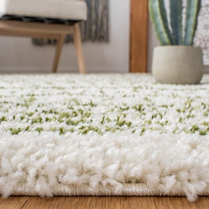 SAFAVIEH Arizona Shag Collection Area Rug - 3'2" Round, Ivory & Green, Moroccan Design, Non-Shedding & Easy Care, 1.6-inch Thick, Ideal for The Living Room, Dining, Bedroom (ASG741Y)
