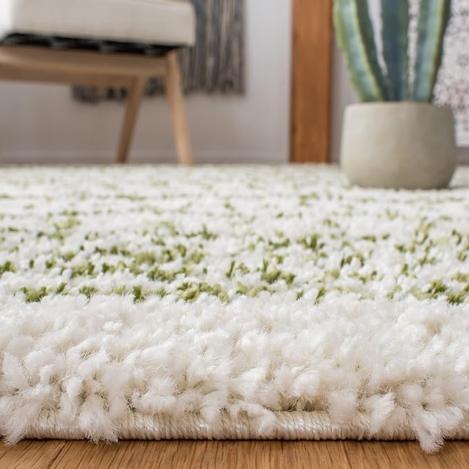 SAFAVIEH Arizona Shag Collection Runner Rug - 2'3" x 10', Ivory & Green, Moroccan Design, Non-Shedding & Easy Care, 1.6-inch Thick, Ideal for The Living Room, Bedroom, Dining Room (ASG741Y-210)