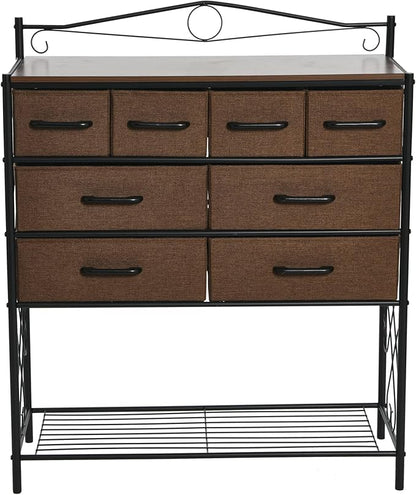 Household Essentials Victorian Style 8-Drawer and Bottom Shoe Shelf Storage Organizer Unit, Black and Walnut Color