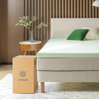 ZINUS 3 Inch Green Tea Memory Foam Mattress Topper, Smaller, More Convenient WonderBox Packaging, Pressure-Relieving Layers, CertiPUR-US Certified, King