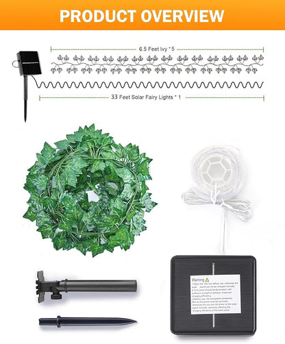 Solar Fairy Lights Outdoor, 33Ft Solar String Lights with Ivy, Plant Vine for Camping Outside Garden Yard Fence Wall