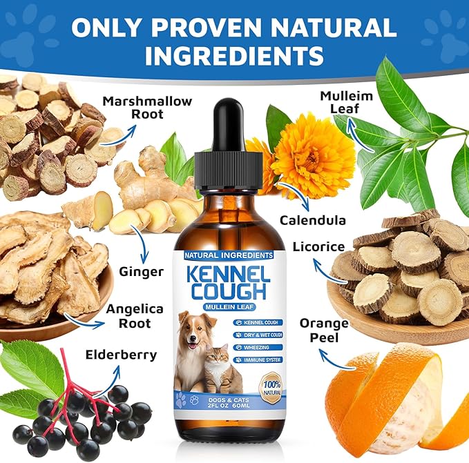 Kennel Cough Herbal Drops for Dogs & Cats,Dog Cough Treatment,Dog Cough Suppressant,Kennel Cough for Dogs,Coughing Treatment Liquid,Cough Treatment for Cats,Natural Cough Supplement for Cat-Mewly Pet