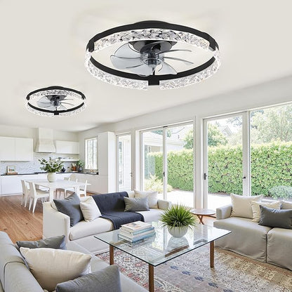 LEDIARY 2 Pack 20 Inch Low Profile Ceiling Fan with Lights and Remote, Dimmable Fandelier Ceiling Fans, Black Modern Flush Mount Ceiling Fan with 3 Color Temperature Change and 6 Speeds