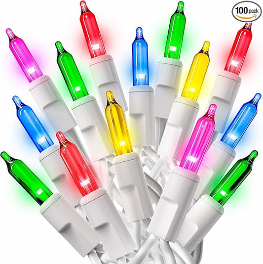 PREXTEX Multicolor String Lights (20 Feet, 100 Count) with White Cord - Indoor and Outdoor Colorful Twinkle Lights for Holiday Decor
