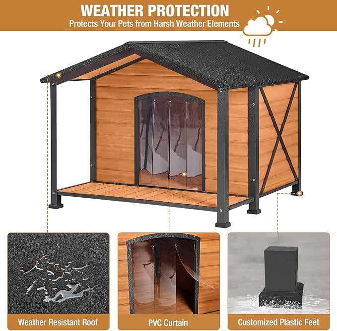 Extra Large Dog House Outdoor Weatherproof, Strong Metal Chew Proof Frame Dog Kennel for Small Medium Large Dogs-Mewly Pet