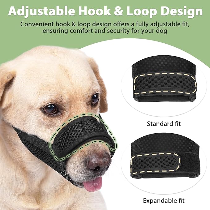 Mayerzon Dog Muzzle with Hook and Loop for Large Medium Small Dogs, Patented Soft Mesh Beagle Labrador Puppy Muzzles for Biting Chewing Grooming, Breathable, Adjustable, Allows Panting Drinking-Mewly Pet