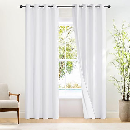 NICETOWN White Blackout Curtains for Living Room 2 Panels, Grommet Full Blackout Window Treatments Heat Blocking Thermal Drapes for Bedroom/Living Room, W52 x L86