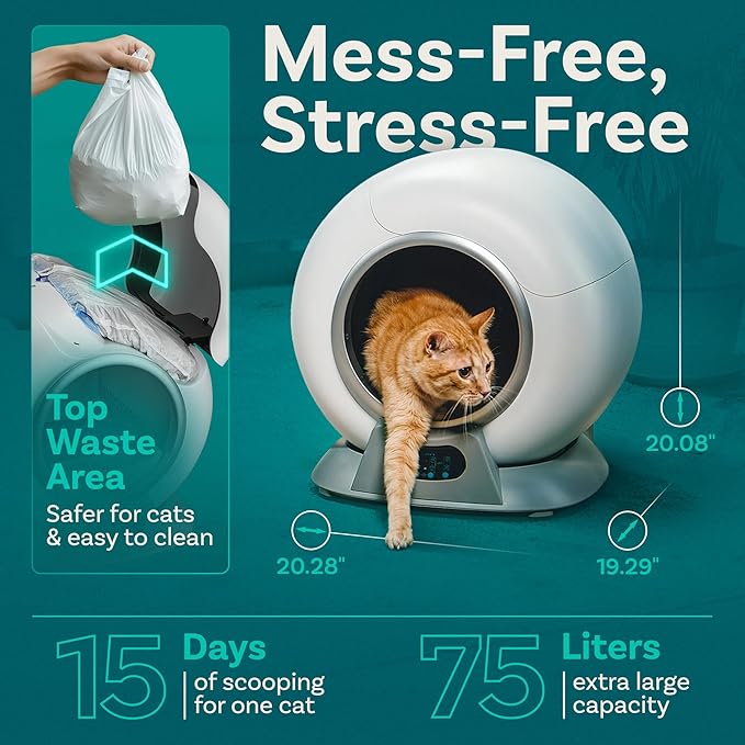 Self Cleaning Litter Box with Auto Safety Sensors for Multiple Cats - Automatic Cat Litter Box Self-Cleaning - Covered Odor Removal with APP Control - Compatible On All WiFi - Electric Robot-Mewly Pet