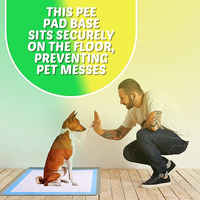 TidyFriend Pee Pad Holder Tray 30 x36 Inches, Puppy Pad Holder, Easy to Clean and Store Pee Pad Holder for Dogs, Silicon Training Pad Holder, No Spill Puppy Pad Holder (Light Grey)-Mewly Pet