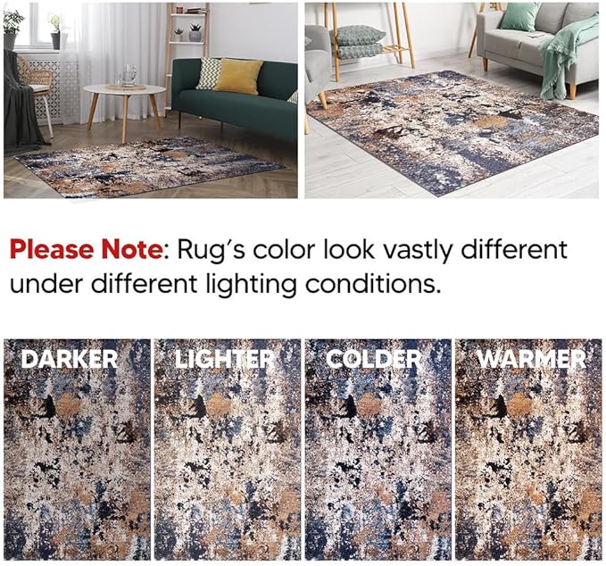 Keen Home Design Area Rugs - 8ft Round Non-Shedding, Abstract Rugs for Kitchen, Living Room, Bedroom, Dining Room, Entryway - Size: 7'10" Round, Multi