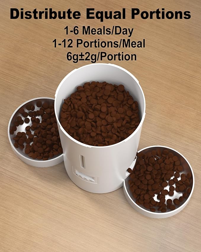 Dual Automatic Cat Feeder 2 Cats,6 Meals/Day,12 Portions/Meal,4.2L Dual Power Double Bowls Feeder,Dry Food Auto Pet Dispenser,10S Voice Record,Flexible Schedule Timer(White,Stainless Dual Bowls)-Mewly Pet