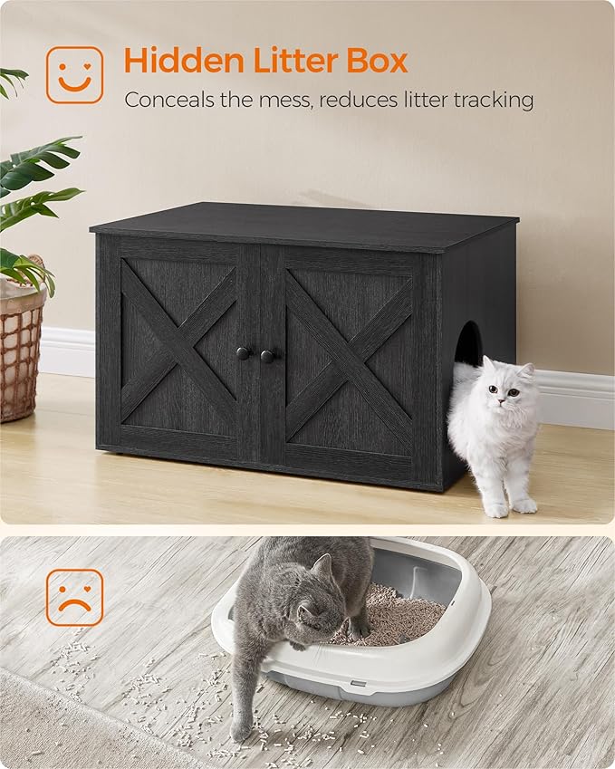 Feandrea Cat Litter Box Enclosure, Litter Box Furniture Hidden with Removable Divider, Indoor Cat House, End Table, 31.5 x 20.9 x 19.7 Inches, Ink Black UPCL002B01-Mewly Pet
