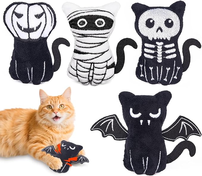 Retro Shaw 4Pcs Cat Toys, Horror Catnip Crinkly Sound Kitten Toys, Interactive Indoor Cat Chew Kitty Kicker Toy for All Breeds 3.7 Inches-Mewly Pet