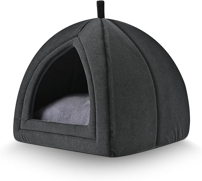 Amazon Basics Cat Cave Bed, 2-in-1 Foldable House for Indoor Cats, with Washable Cushion and Non-Slip Base, 17.5 x 17.5 Inches, Large-Mewly Pet