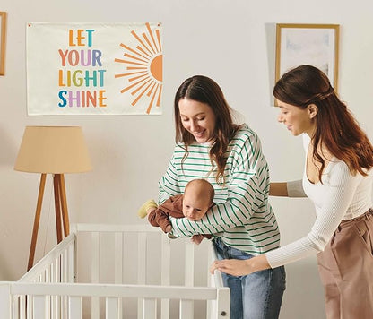 Nursery Rectangular Canvas Banner Flag Wall Sign Decor for Baby Boy Girl Kids-Nursery Baby Room Above Crib Bedroom Playroom Reading Room Decor-Baby Shower Birthday Christmas Gift-Let Your Light Shine