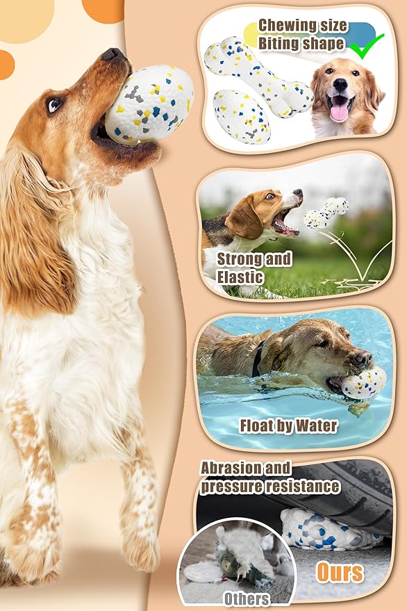 7.28" Indestructible Large Bone Balls for Aggressive Chewers Durable Stick Bouncy Interactive Chew Toy for Dogs Fetch Game Lightweight Floating Outdoor Training, White-Mewly Pet