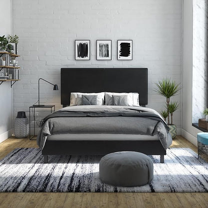 DHP Janford Upholstered Bed, Black Faux Leather, Queen