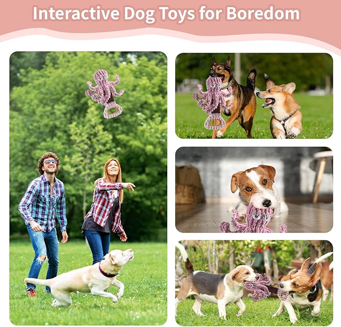 Squeaky Dog Toys, Octopus Dog Toy Interactive Tug of War Puppy Toy to Keep Them Busy(Purple)-Mewly Pet