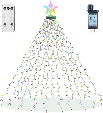 Christmas Tree Lights String, 410LED Christmas Lights for Tree with 8 Light Modes & Memory Function, 6.6FT x 16 String Lights with Timing & Remote Control for Christmas Decoration - Multicolor