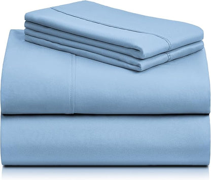 LuxClub 4 PC California King Sheet Set, Breathable Luxury Bed Sheets, Deep Pockets Wrinkle Free Cooling Sheets Machine Washable Hotel Bedding Silky Soft - Sky Cal King