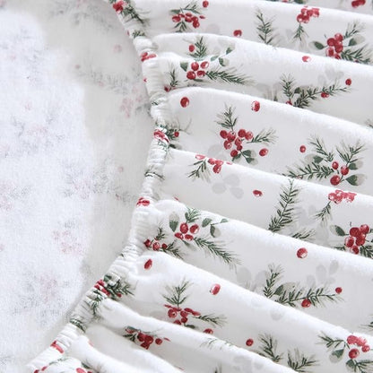 Laura Ashley - Flannel Sheets Full Size, Anti-Pilling & Wrinkle Resistant Cotton, Touchably Soft for All-Season Comfort - Bed Sheets with Matching Pillowcases & Fitted Sheet (Berry Bright Red)