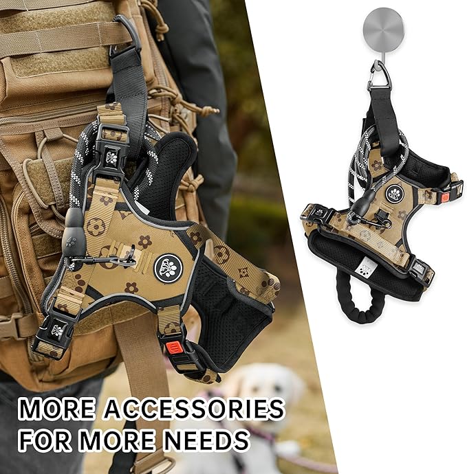 NESTROAD No Pull Dog Harness,Adjustable Oxford Dog Vest Harness with Leash,Reflective No-Choke Pet Harness with Easy Control Soft Handle for Small Dogs(Small,Light Brown)-Mewly Pet