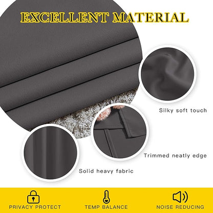 NICETOWN Grey Bedroom Curtains Blackout 96 inches Long, Grommet Energy Saving Thermal Drapes Room Darkening Sound Dampening Window Treatments for Living Room, W52 x L96, 2 Panels