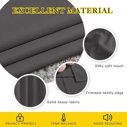 NICETOWN Grey Room Darkening Curtains Blackout 40 inch Curtains for Kitchen, Grommet Solid Window Treatments Sound Reducing for Bedroom, 2 Panels, W37 x L40, 2 Panels