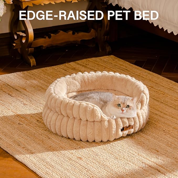MEWOOFUN Cat Beds for Indoor Cats Washable, Dog Beds for Small Dogs Round Pet Bed for Puppy and Kitten (Camel, 20"x20"x8")-Mewly Pet