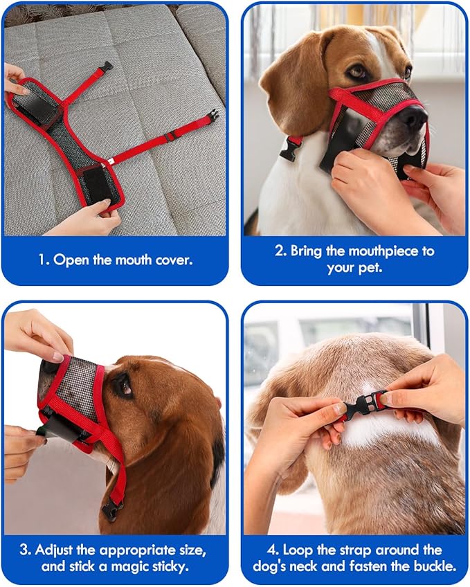 Dog Muzzle, Soft Air Mesh Muzzle for Small Medium Large Dogs Anti Biting Barking Chewing, Breathable Drinkable Adjustable Loop Pets Muzzle for German Shepherd Husky Labrador Retriever (Red,XL)-Mewly Pet