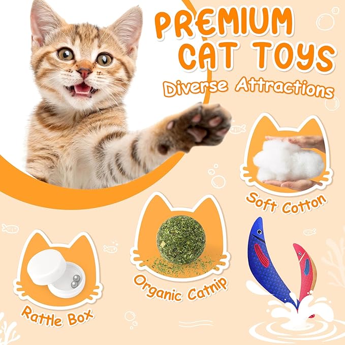 Cat Toys for Indoor Cats, 6 Pack Interactive Catnip Toys for Bored, Kitten Kicker Toy for Kitty with Sound, Cat Chew Toys for All Breeds-Mewly Pet