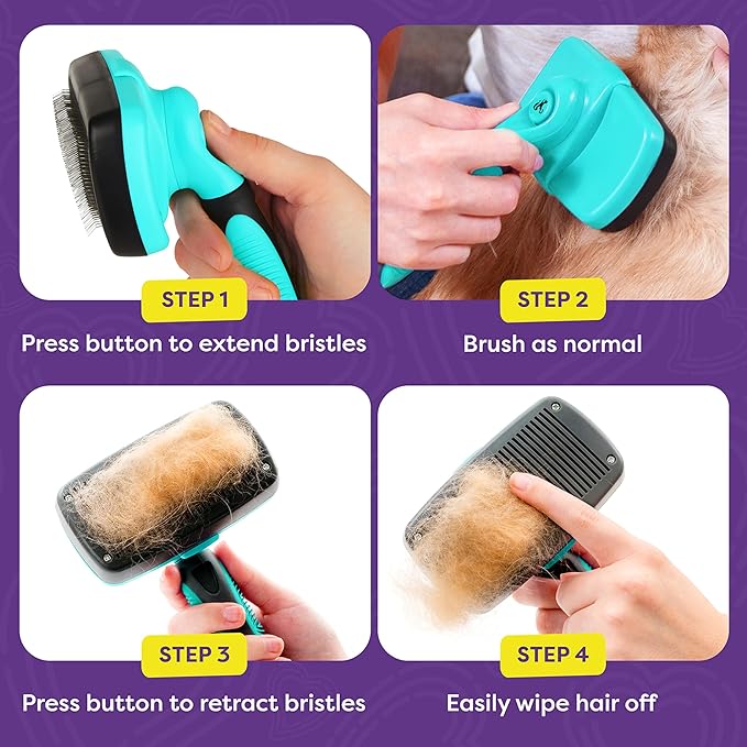 Hertzko Dog Brush for Shedding - Self Cleaning Slicker Brush for Dogs and Cats - Gently Removes Loose Hair, Tangles, and Dirt - Grooming Comb Suitable for Long or Short Coats - Aqua-Mewly Pet