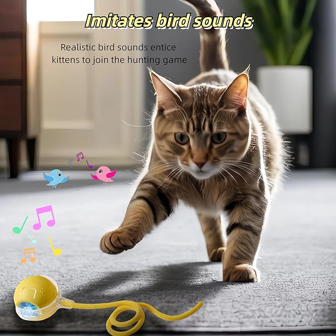 Interactive Cat Toy Ball – Automatic Electric Rolling Ball with Chirping Bird Sounds, Motion-Activated Indoor Toy for Kittens and Cats, Fun Exercise Play (Yellow)-Mewly Pet