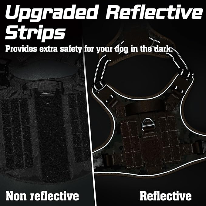 rabbitgoo Tactical Dog Harness Medium Sized Dog, No Pull Military Service Vest with Handle & Molle, Easy Control for Training Walking, Adjustable Reflective Straps, Brown camo, M-Mewly Pet