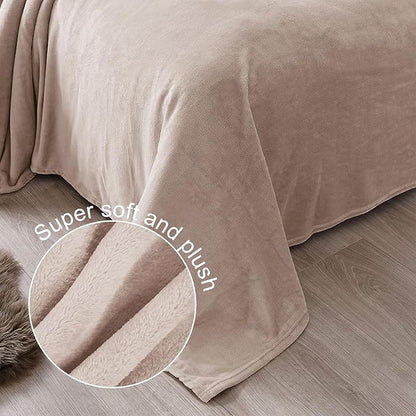 Exclusivo Mezcla Fleece Blanket King Size for Bed, Super Soft and Warm, All Season Use, Cozy, Plush, Lightweight, 120x120 Inches, Camel