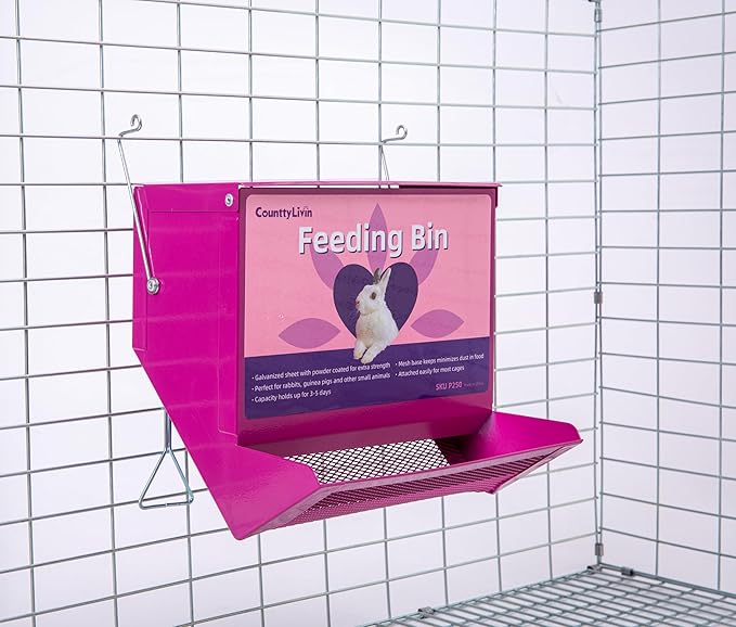 Metal Small Animal Feeder with Lid, Heavy Duty Feeder, Large Capacity Food Dispenser, Great for Rabbits, Guinea Pigs, Chinchillas and Other Small Animals. (4.6 inch, Purple)-Mewly Pet