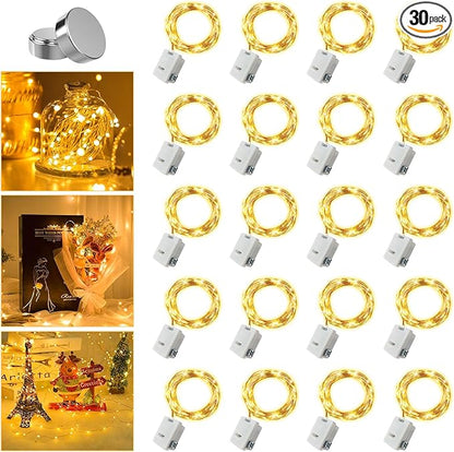 30 Pack Fairy Lights Battery Operated - 3 Speed Modes, 7Ft 20 LED String Twinkle Lights, Waterproof Copper Wire, Mini Firefly Light for Mason Jars Vases Christmas Decor, Warm White